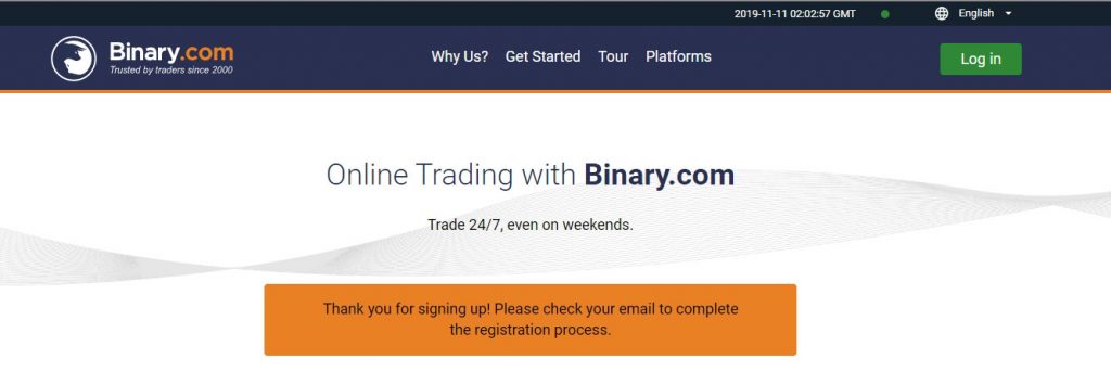 Register account on binary.com